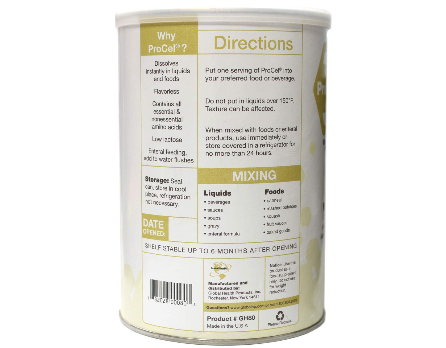 Global Healing Center Procel Protein Powder, 1 Can, 10 Oz