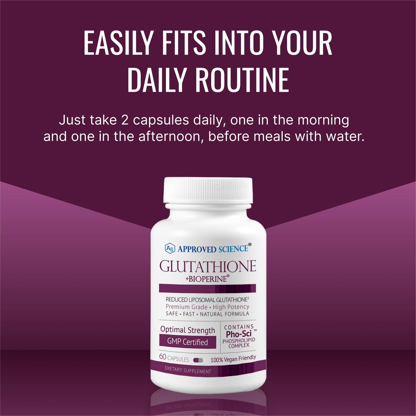 Approved Science Glutathione 500 mg Phospholipid Complex, Vitamin C, Bioperine - Vegan Friendly, 180 Capsules