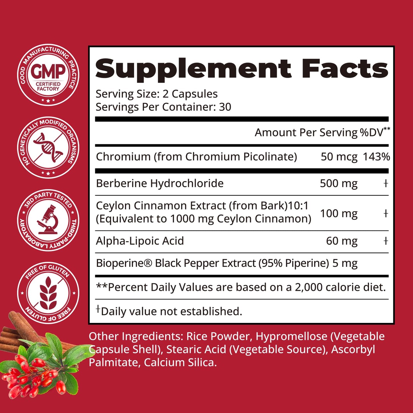 HojaSana Berberine with Ceylon Cinnamon 1600mg Capsule, 60 Capsules