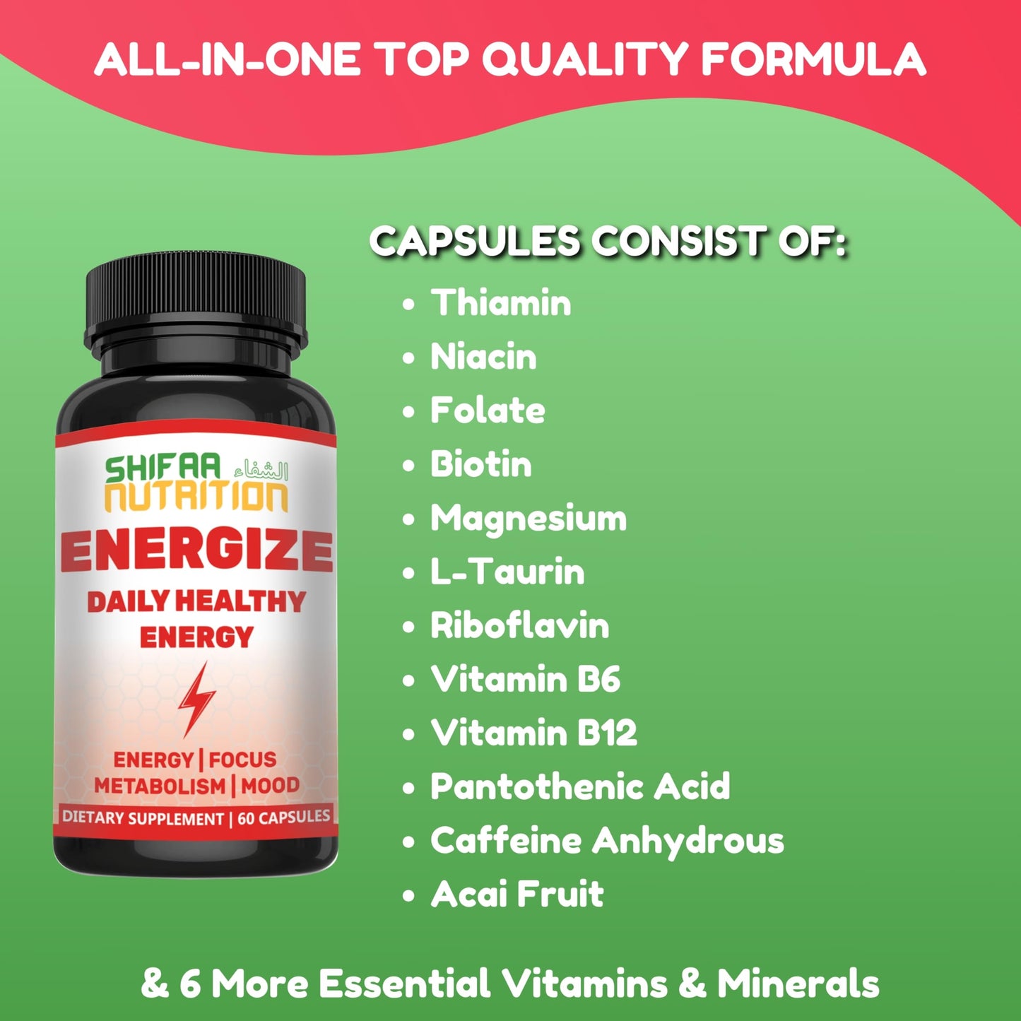SHIFAA NUTRITION Energize Natural Daily Energy Vitamins Capsule 60 Count
