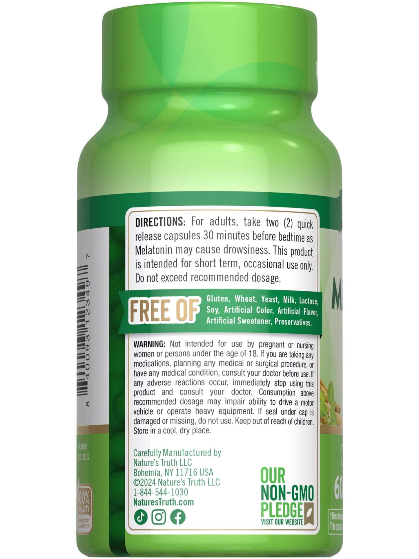 Nature's Truth Melatonin 10mg with Ashwagandha Capsules, 60 Count