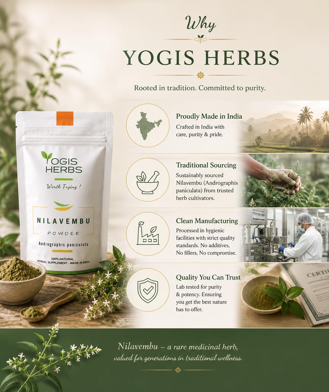 YOGIS HERBS Nilavembu Powder 8 Ounces