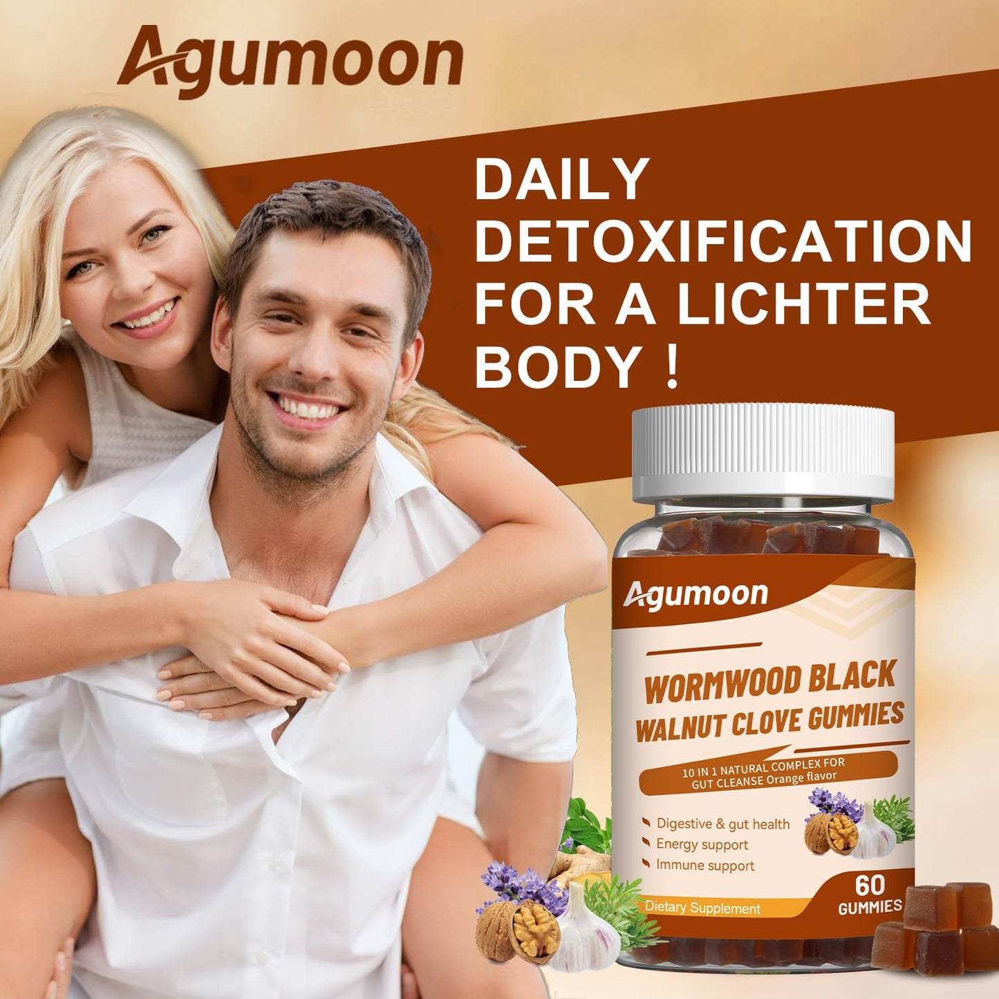 Agumoon 10-in-1 Wormwood Black Walnut Clove Gummies, 60 Gummies