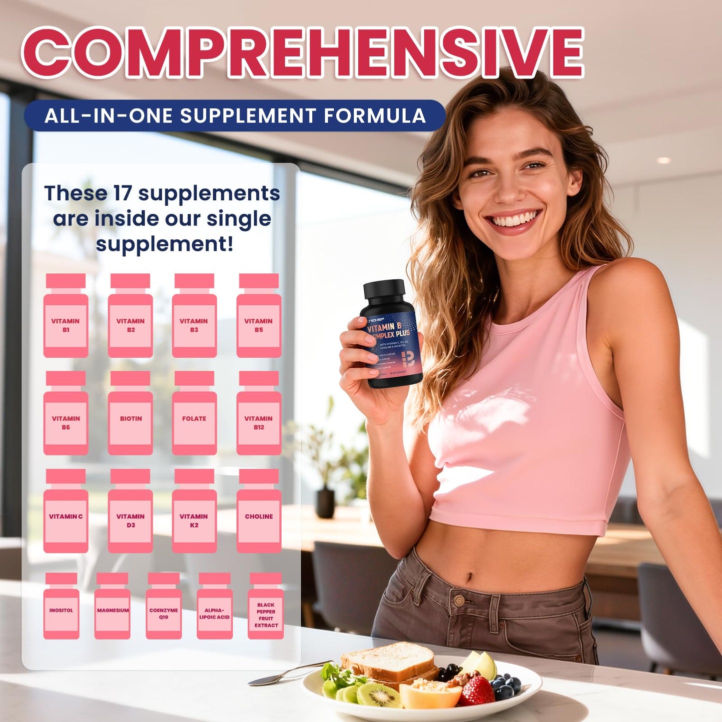 CNCHEF 17-in-1 Vitamin B Complex Plus Capsules 120 Count