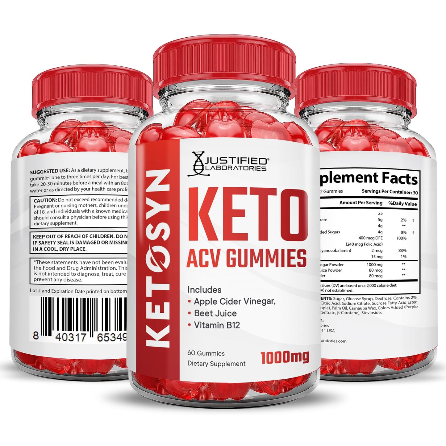 Justified Laboratories Ketosyn Keto ACV Gummies (1000 mg) 60 Count