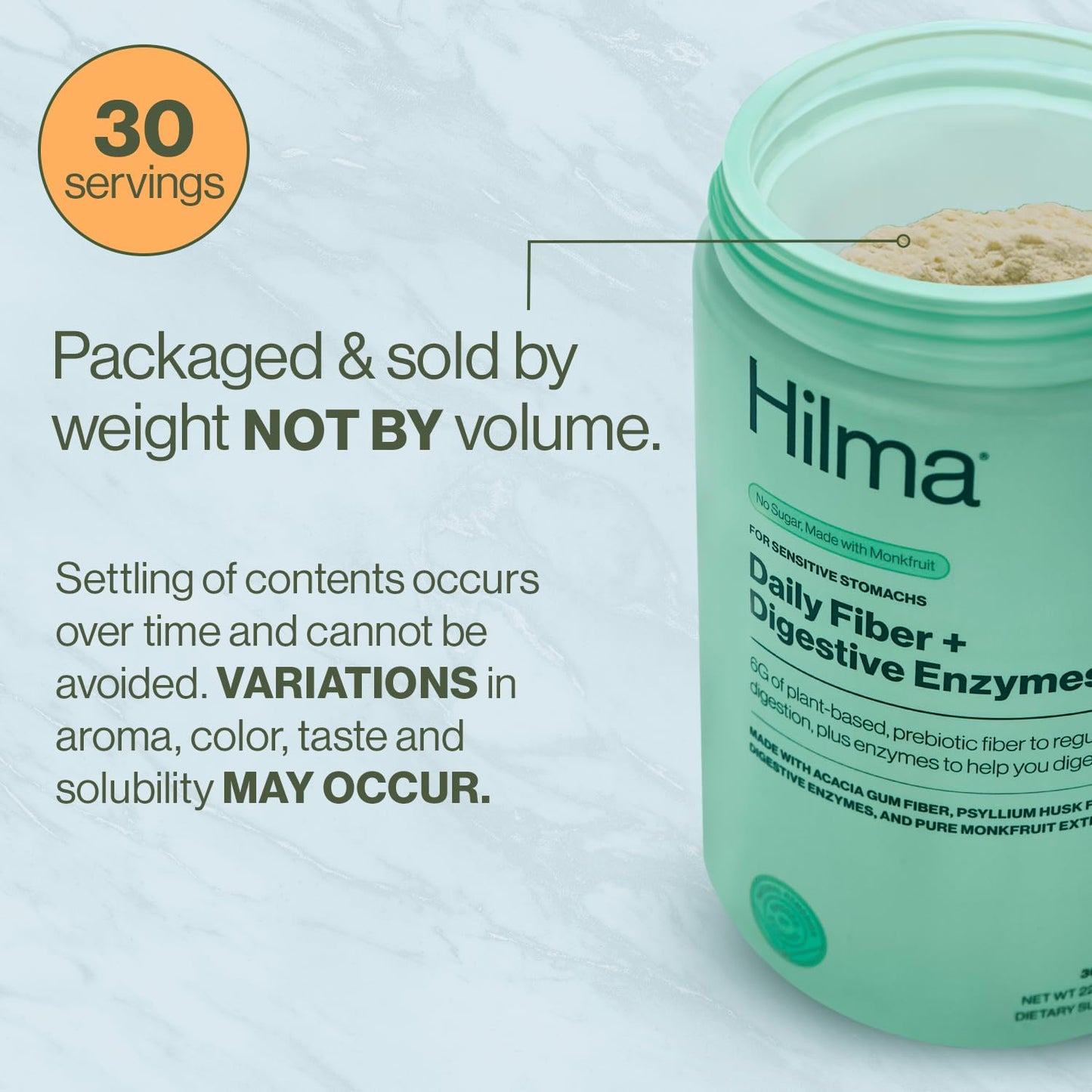 Hilma Daily Fiber and Digestive Enzymes Powder, Fiber Supplement with Prebiotics and Enzymes Formulated with Psyllium Husk and Acacia, Gluten Free, Vegan, Digestive Support, 7.94 Ounce