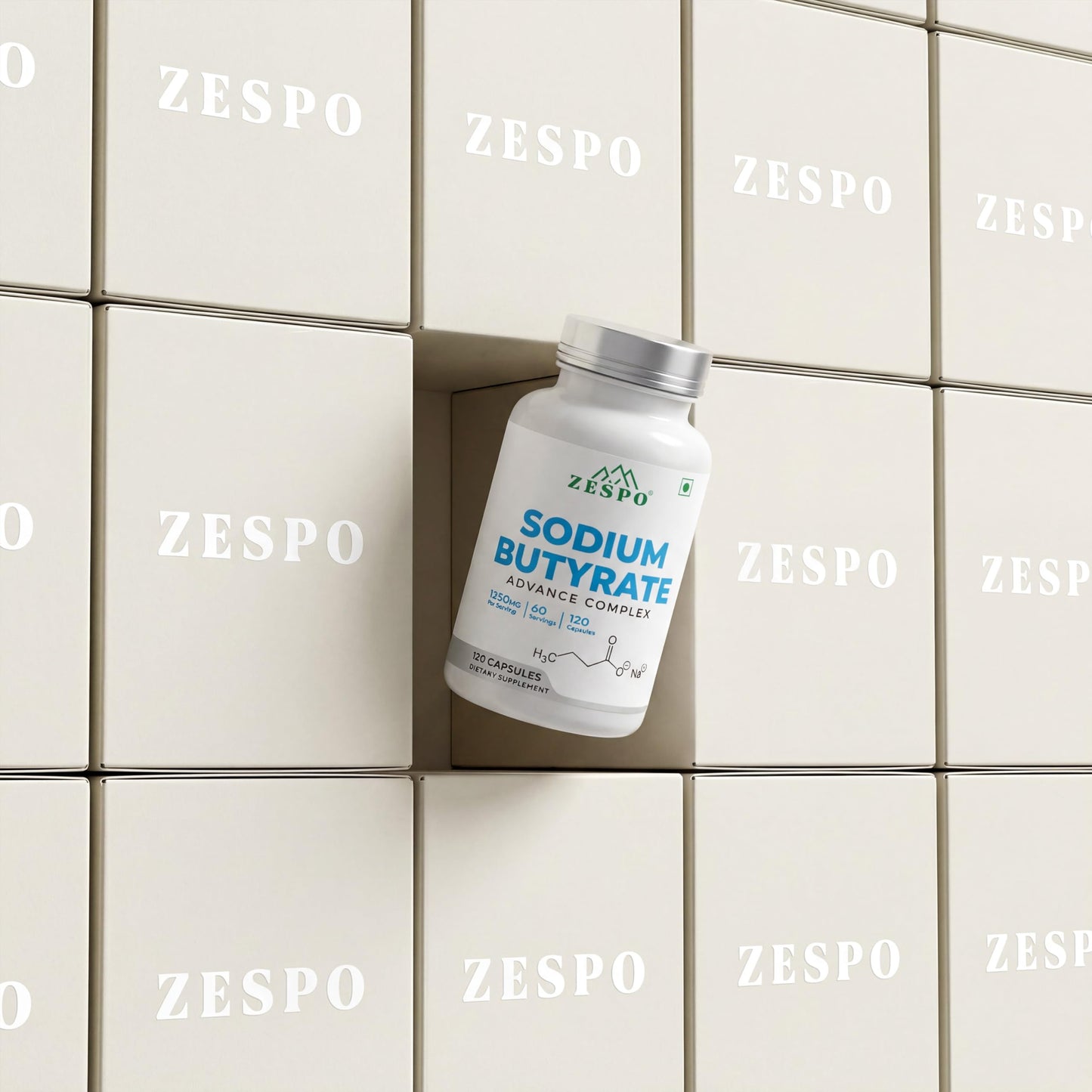 Zespo Sodium Butyrate 1000 mg (1350 mg Advanced Complex) – Micro-Encapsulated Butyrate with Tributyrin, Calcium BHB & Baobab 120 Capsules