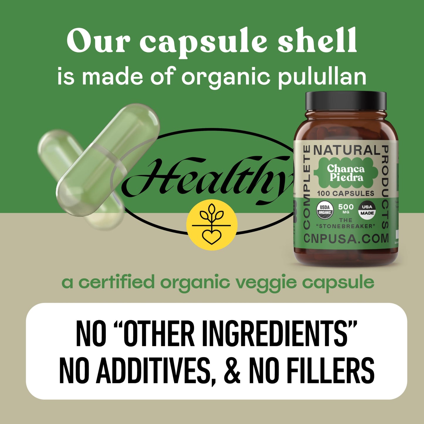 Complete Natural Products Chanca Piedra Organic Capsules 500mg - Phyllanthus Niruri Stonebreaker Extract, Kidney Gallbladder Liver Support, 100 Capsules