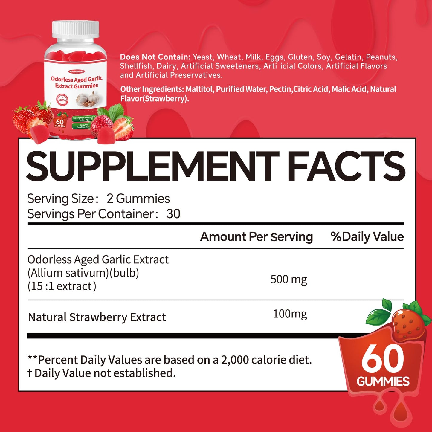 Warmbioder Odorless Aged Garlic Extract Gummies, 60 Count