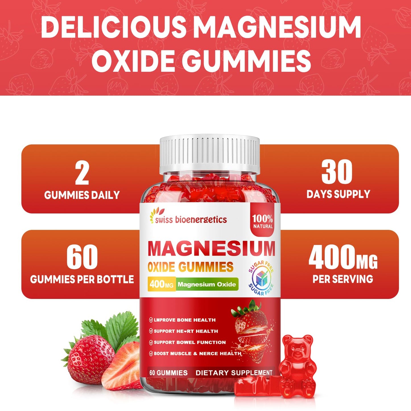 Swiss Bioenergetics Magnesium Oxide Gummies 400mg, 60 Gummies
