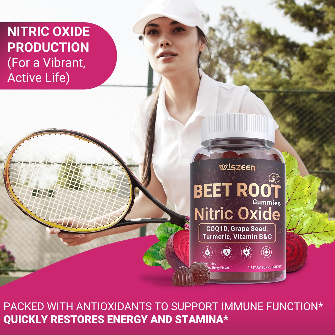 Wiszeen Beet Root Gummies, Nitric Oxide Supplements with COQ10, 60 Count