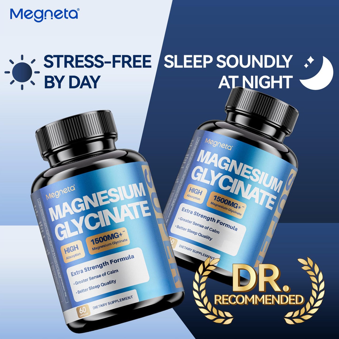MEGNETA Magnesium Glycinate High Absorption Magnesium Supplement with Vitamin B6, D3 & Black Pepper Capsules 180
