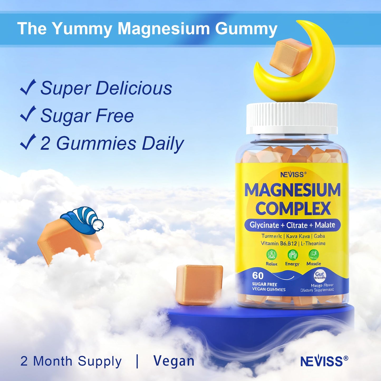 NEVISS Magnesium Complex 400mg Gummies 60 Count