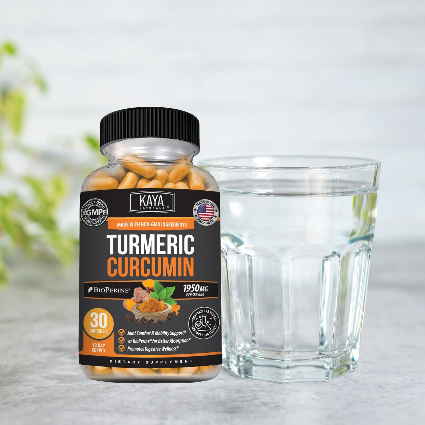 Kaya Naturals Turmeric with Bioperine Mobility Support with 95% Standardized Curcuminoids - Curcumin - 1300mg Turmeric Capsules, 30 Capsules