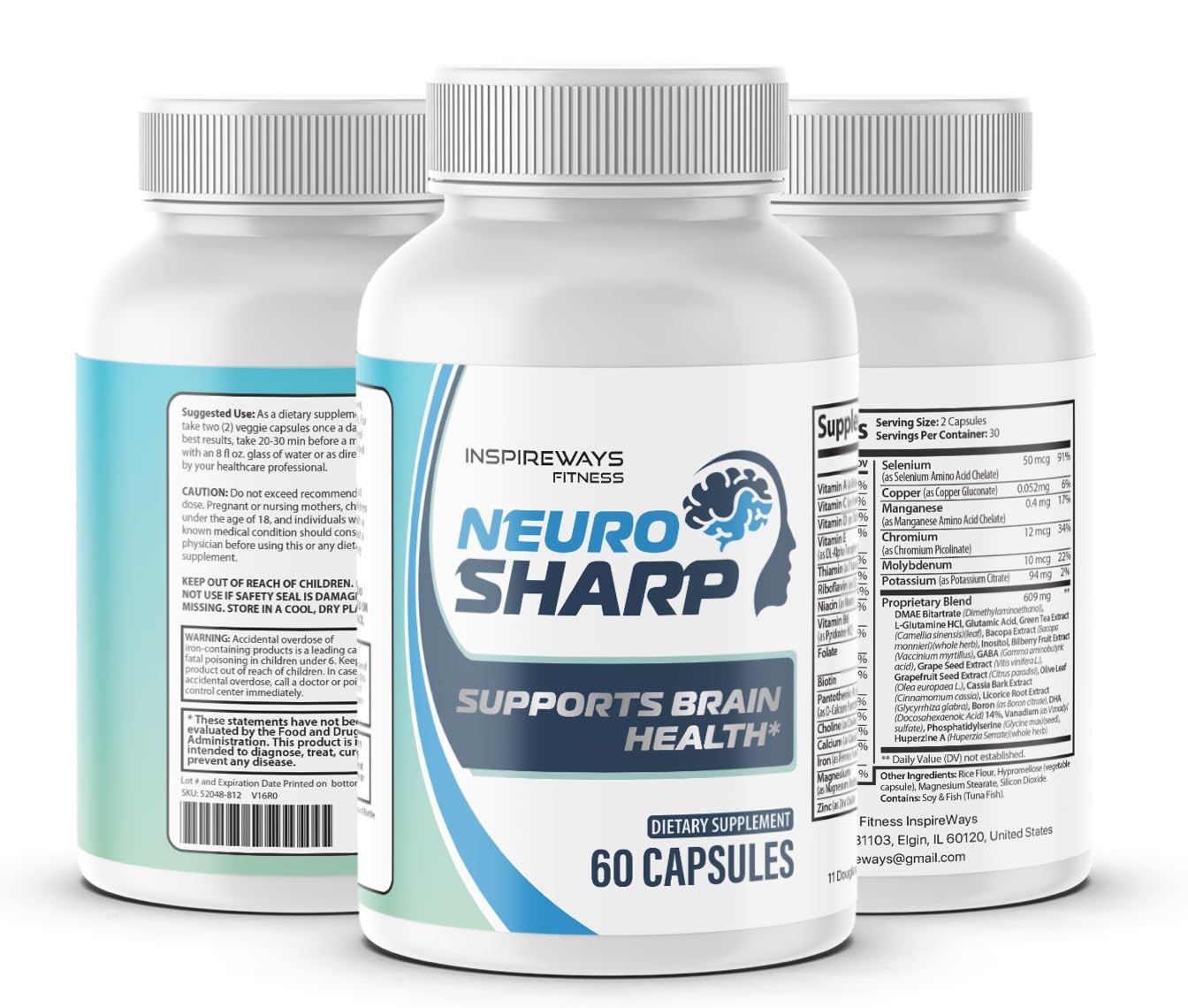 Fitness InspireWays Neuro Sharp Brain Supplements for Memory and Focus Capsules, 60 Capsules