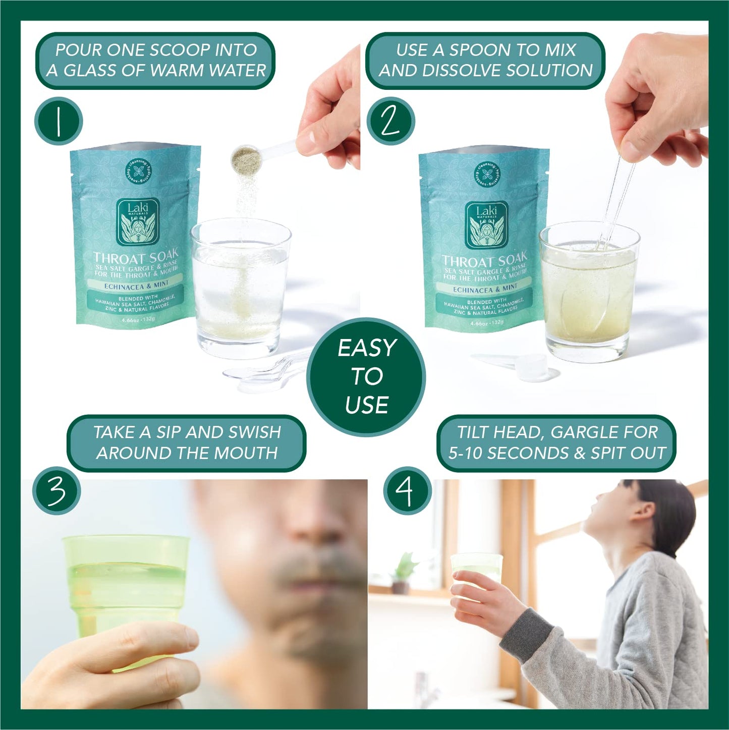 Laki Naturals Throat Soak Echinacea & Mint Powder 4.66 Ounces