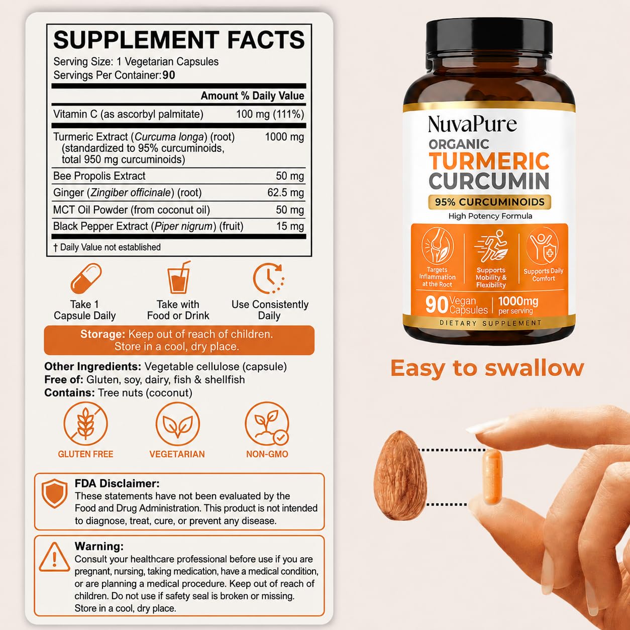 Pillow Daddy Nuvapure Turmeric with Black Pepper 1000mg Capsule, 1 Capsule
