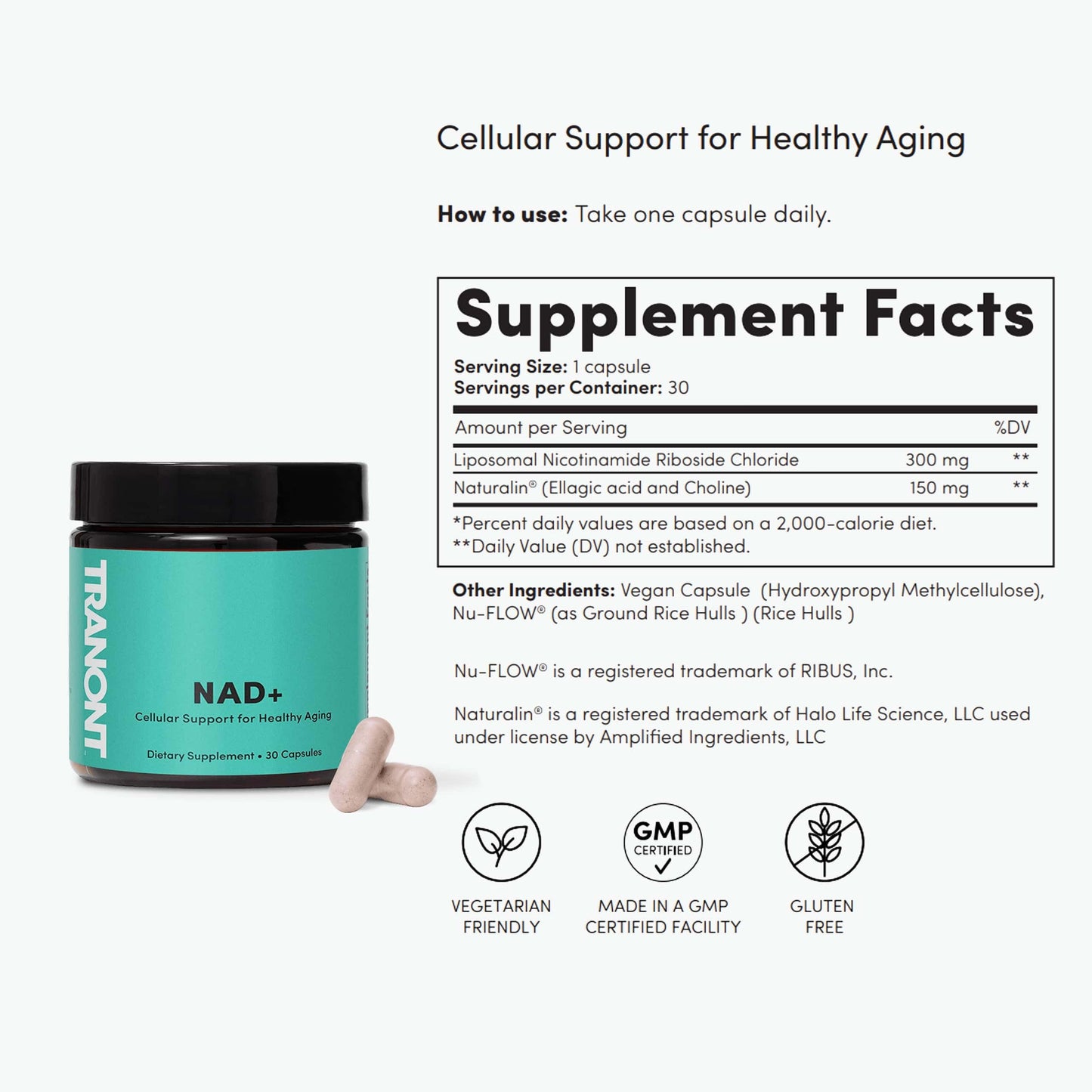 Tranont NAD+ Oral Capsules, 30 Count