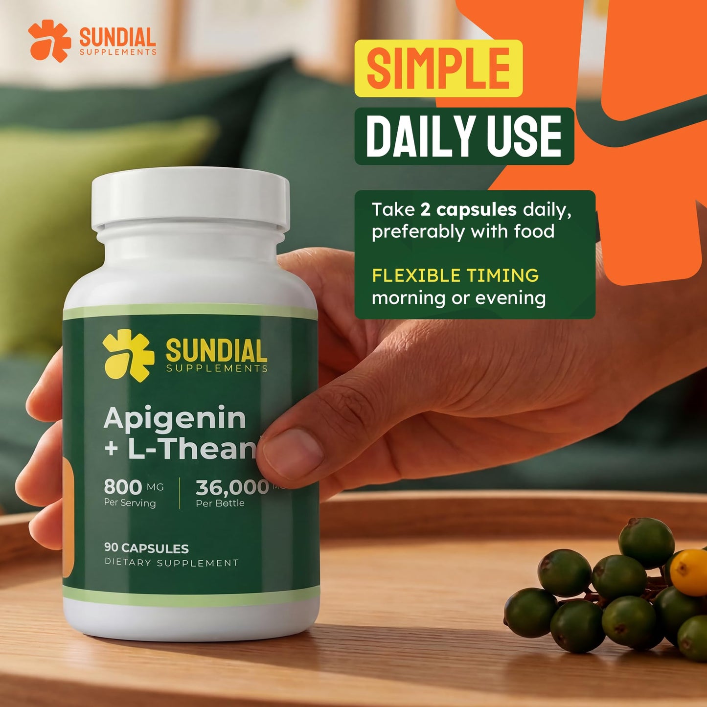 SUNDIAL SUPPLEMENTS Apigenin 200mg with L-Theanine 600mg Capsule 1 Count