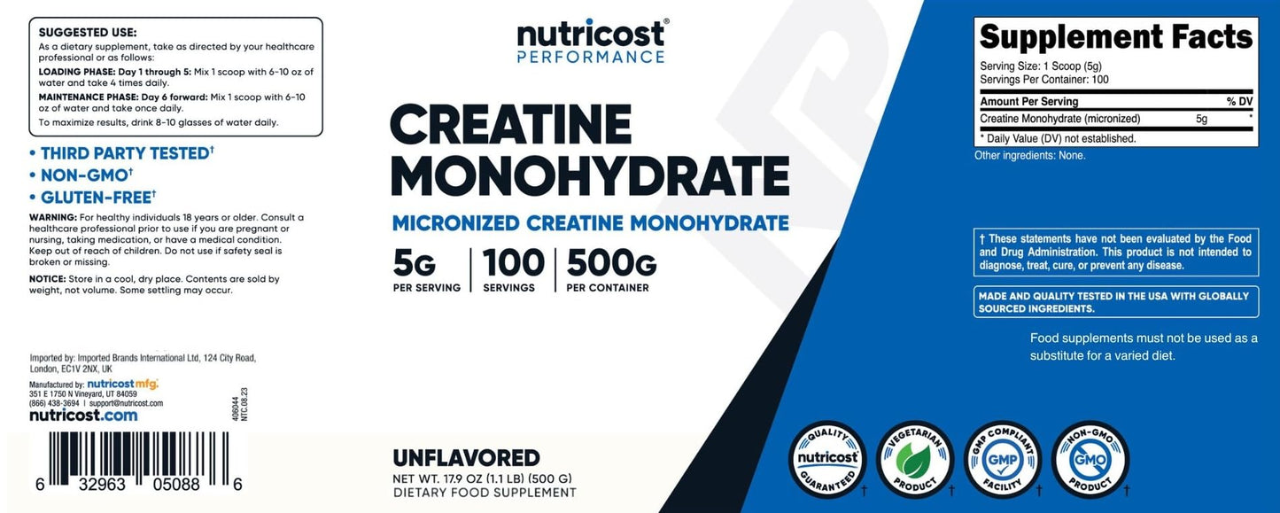 Garden of Life Organic Vegan Sport Protein Creatine Monohydrate Micronized Powder, 100 Servings