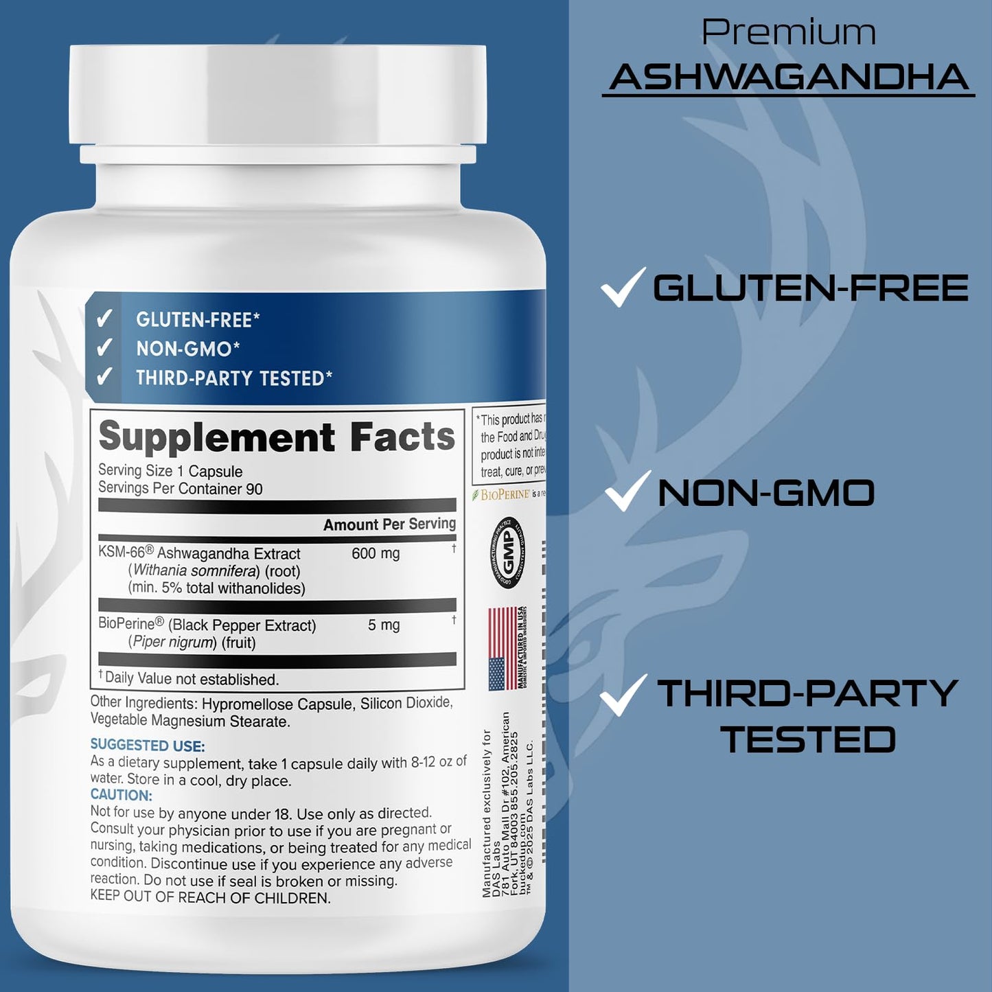 Bucked Up Ashwagandha (KSM-66®) + Bioperin Capsules 90 Count