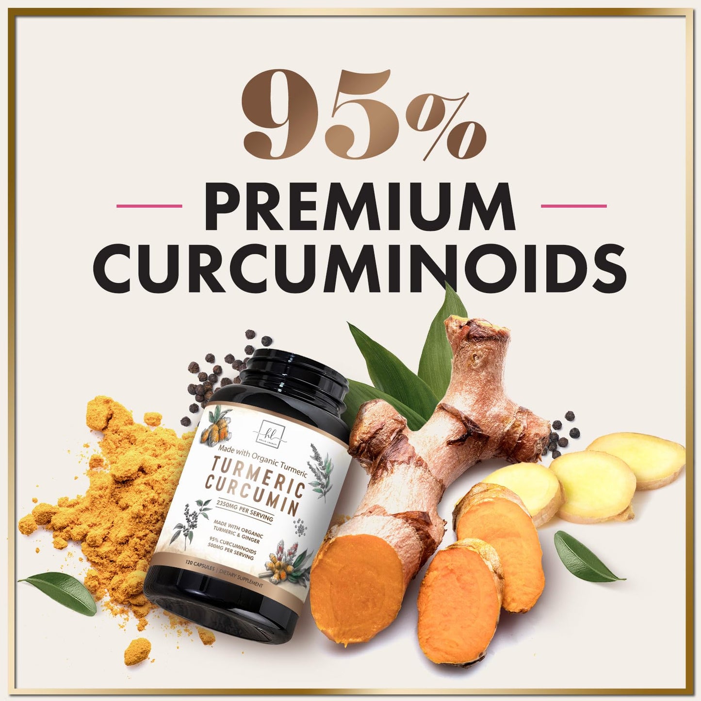 Hello Lovely! Turmeric Curcumin Supplement with 95% Curcuminoids, Organic Turmeric & Ginger 1750mg, BioPerine Black Pepper for Best Absorption, Nature's Vegan Joint Support, Non-GMO, 120 Capsules