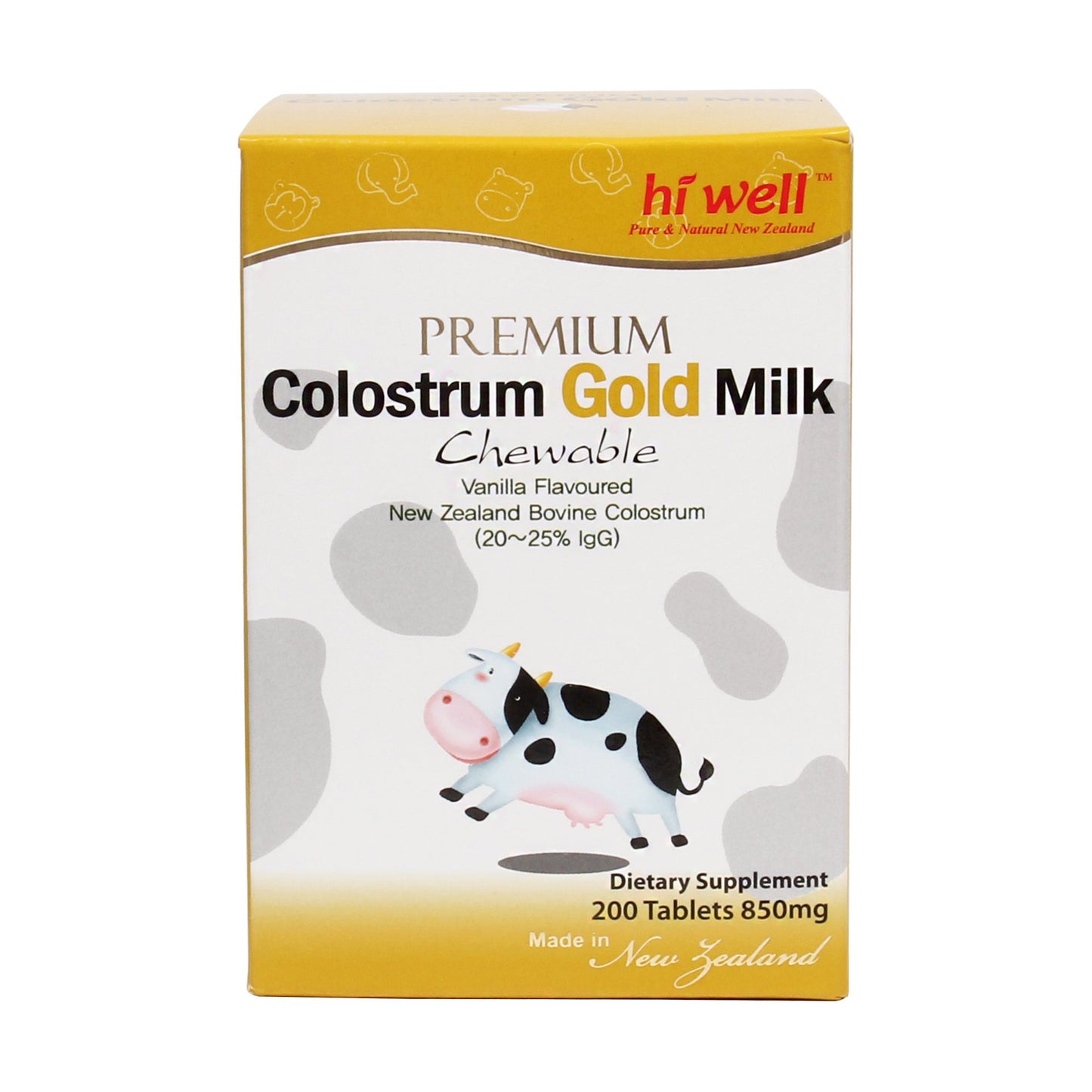 HI WELL PURE & NATURAL NEW ZEALAND Bovine Colostrum Gold Milk Tablets, 200 Tablets