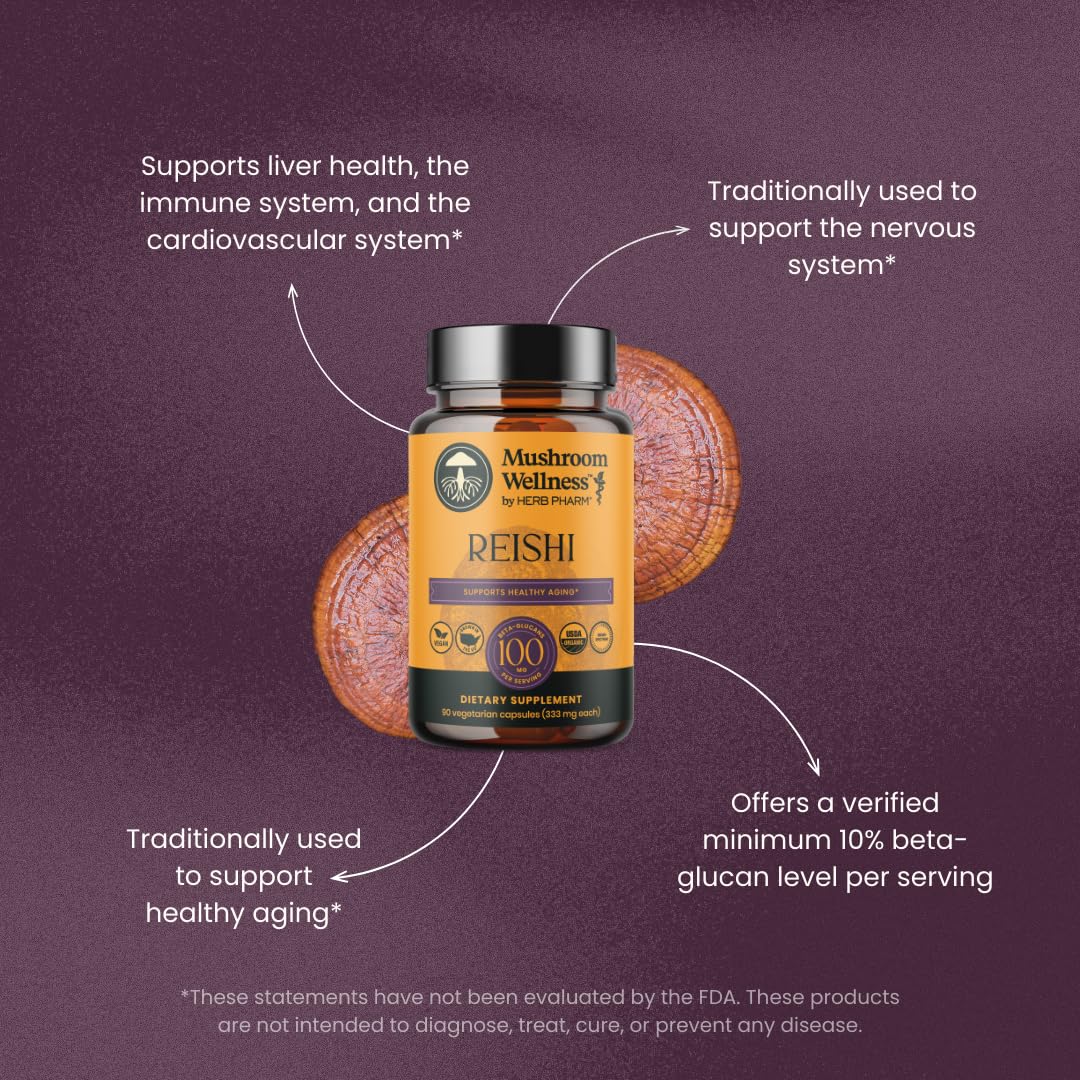 Herb Pharm Mushroom Wellness Reishi Mushroom Capsules 90 Capsules
