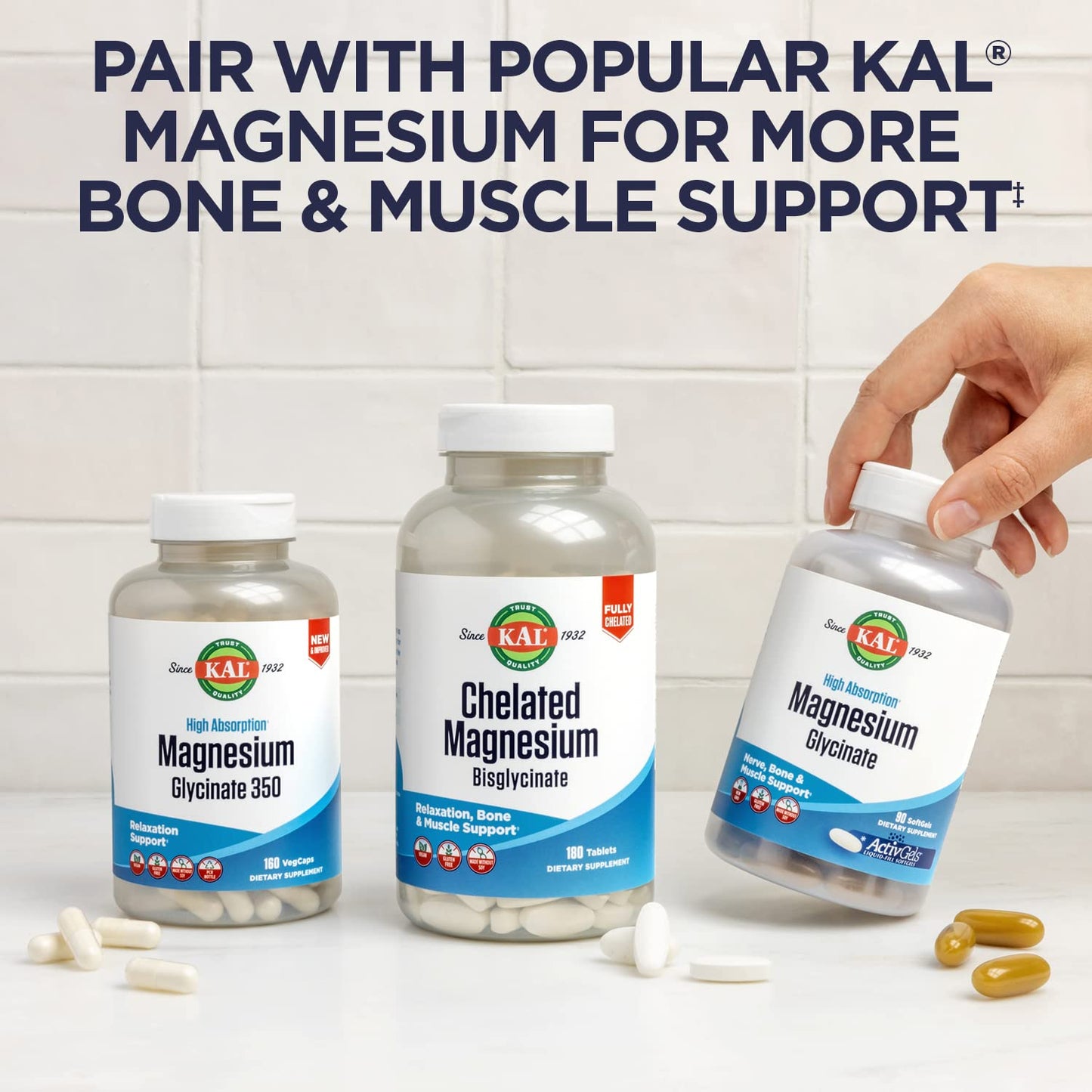 KAL Calcium Citrate Supplement 500mg Chewables with Vitamin D3 & Magnesium, 60 Count