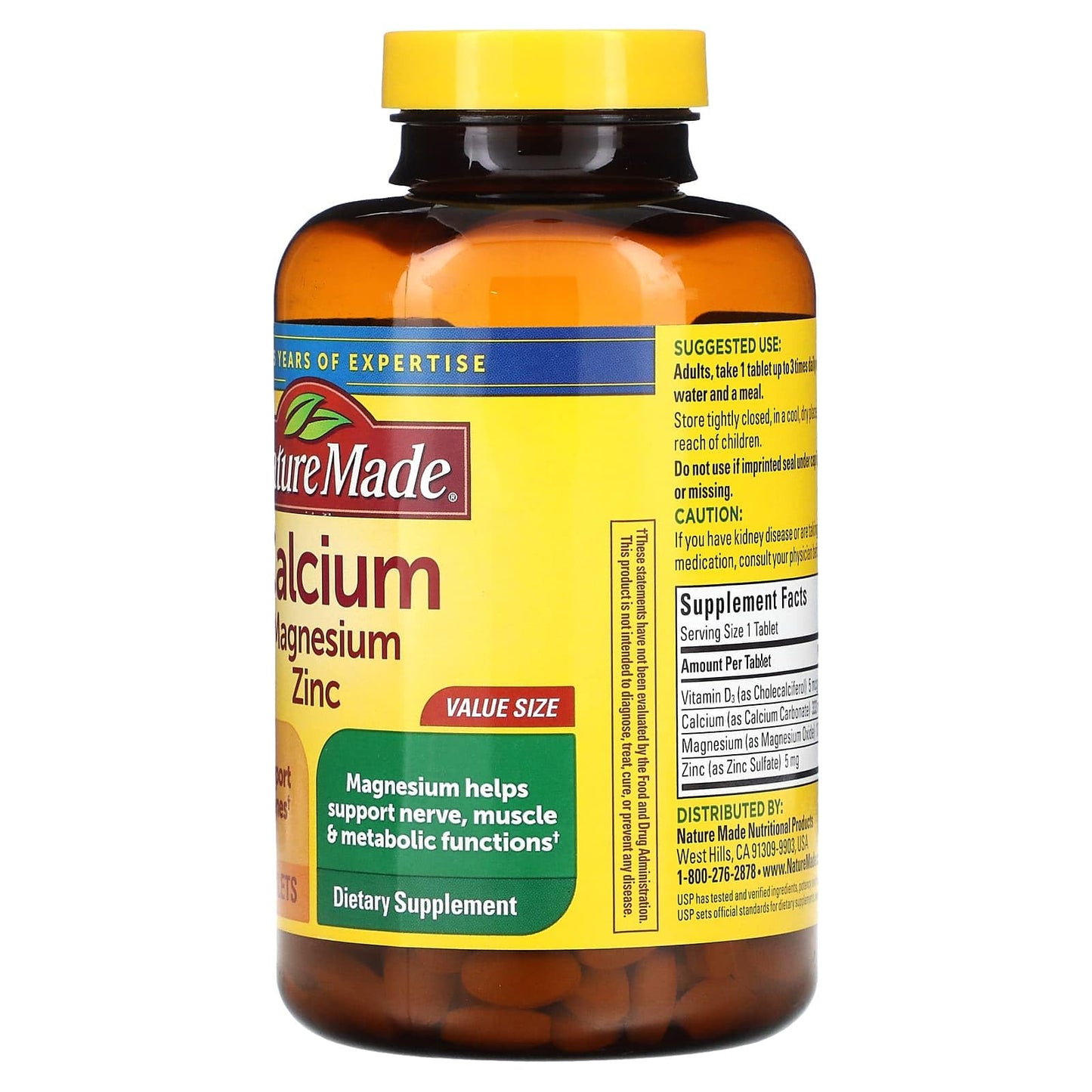 Nature Made Calcium, Magnesium Oxide, Zinc with Vitamin D3 Tablets 300 Count