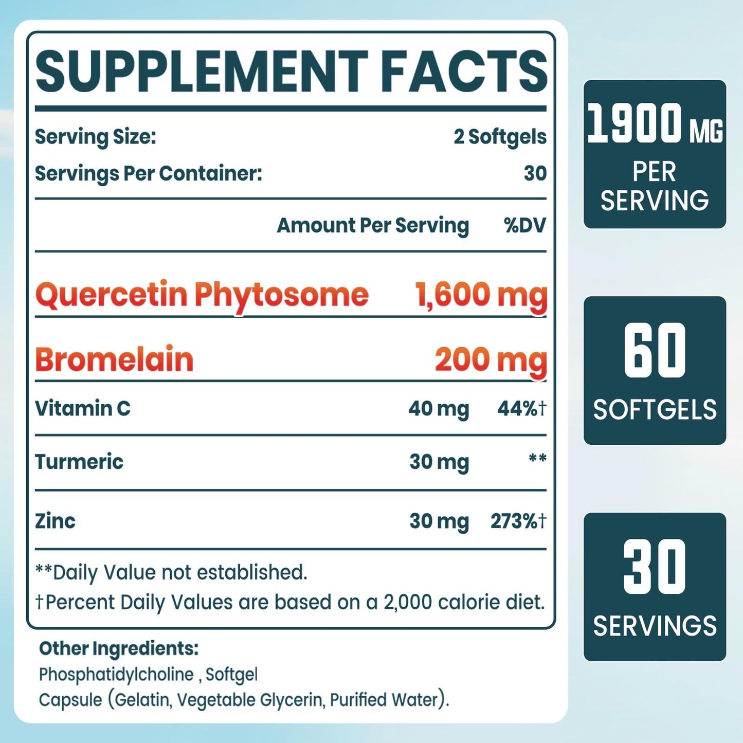 Vigorizar Liposomal Quercetin Phytosome, Quercetin with Bromelain, Zinc & Vitamin C, Bioactive Phytosome Complex, 20X Higher Absorption, 120 Softgels