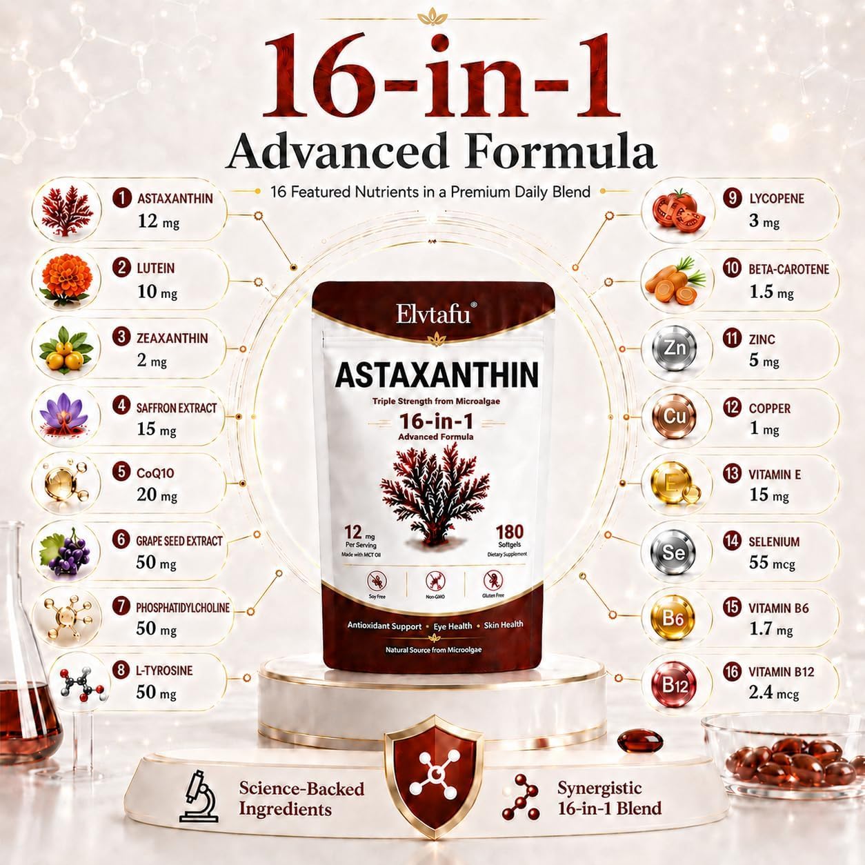Elvtafu Astaxanthin 16-in-1 12mg Softgels 180