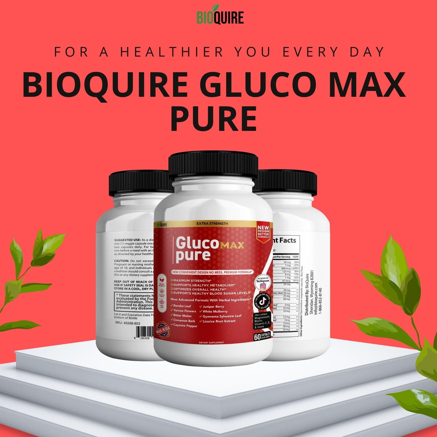 BIOQUIRE Gluco Max Pure Ultra Dietary Supplement Capsules 120 Count