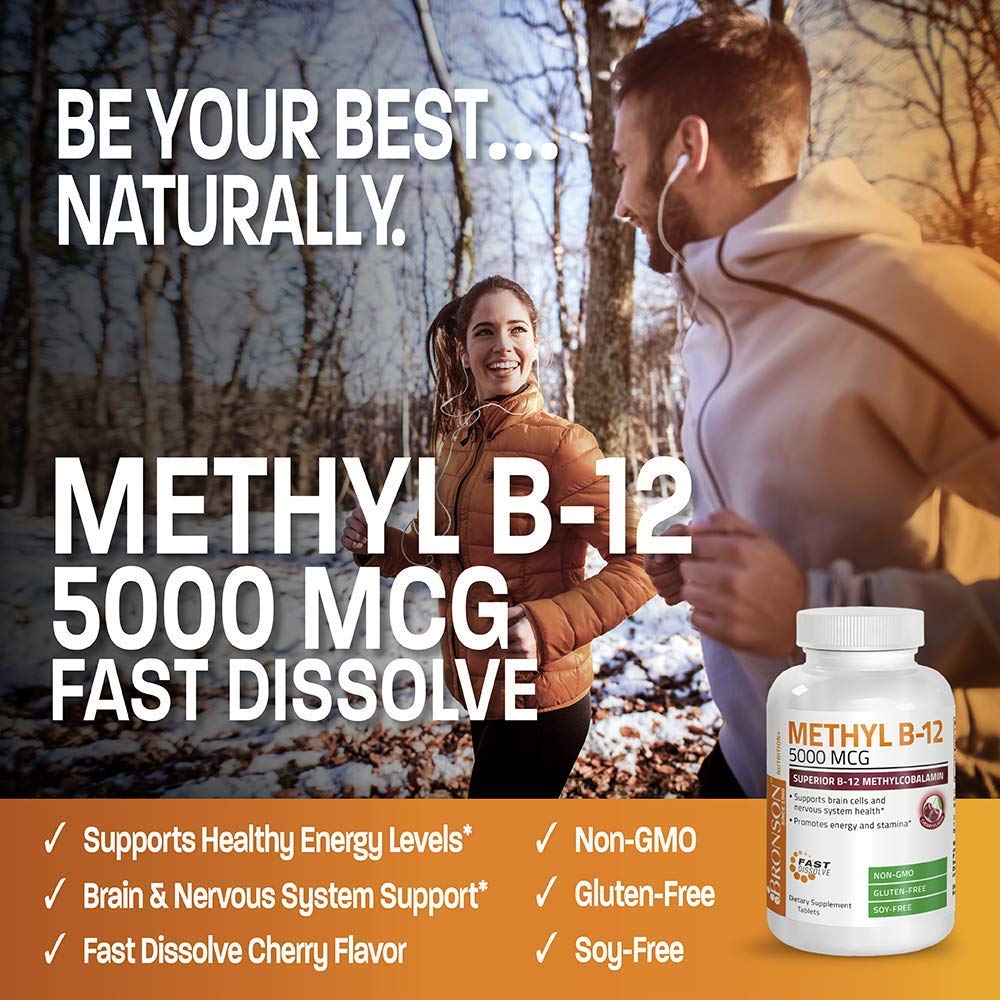 Bronson Marine Collagen Peptides Hydrolyzed Protein Powder + Methyl B12 5000 mcg Vitamin B12 Methylcobalamin, 1 Count