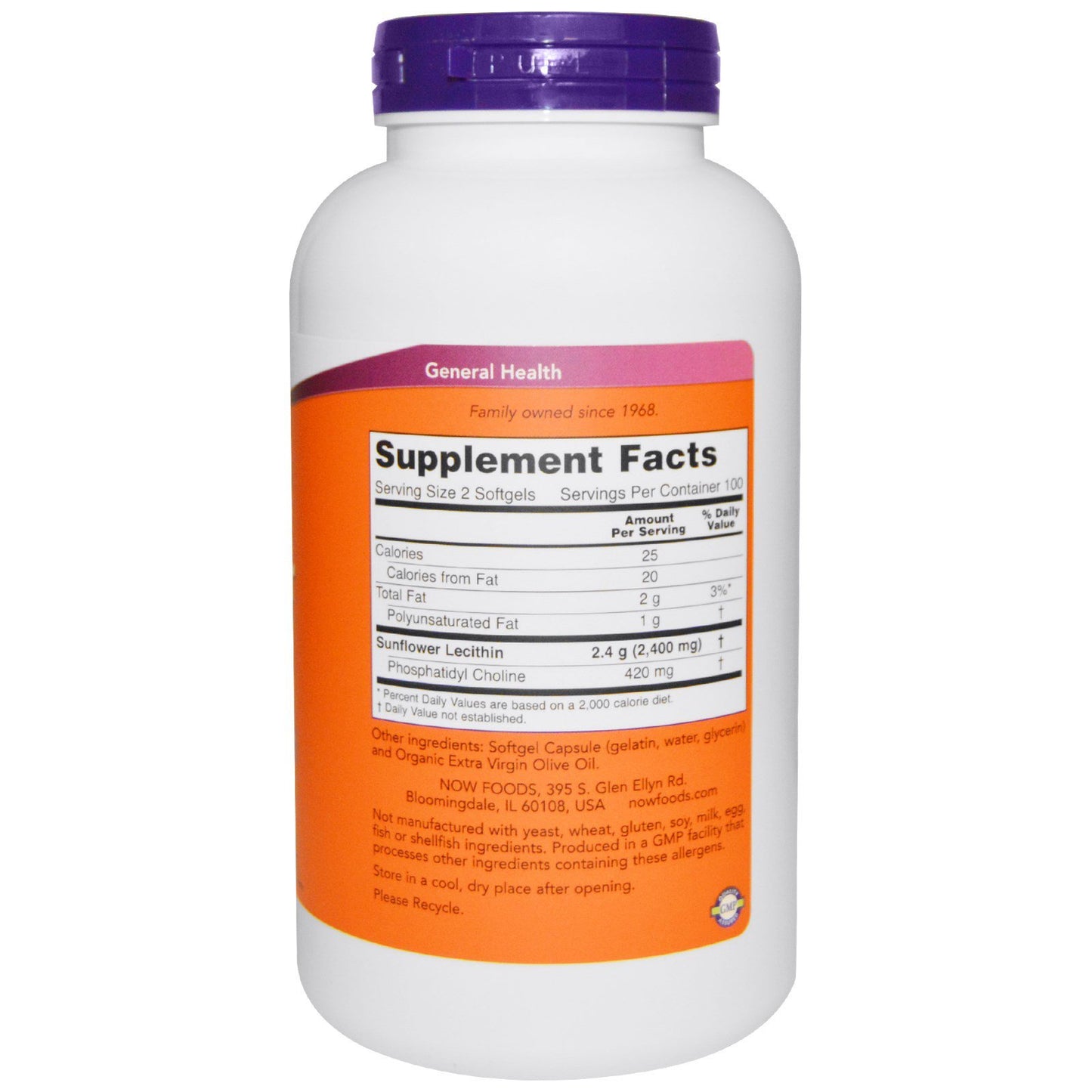 NOW Foods Sunflower Lecithin 1200mg Softgels, 400 Softgels