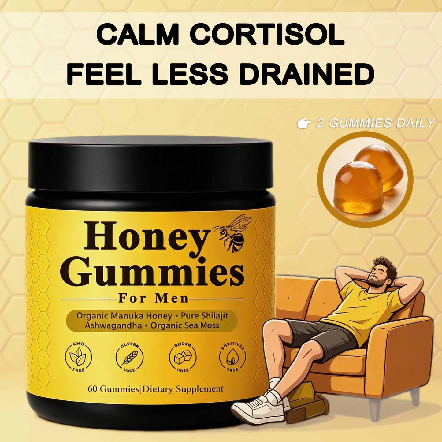INFNTVITA Men’s Manuka Honey Gummies – Shilajit, Sea Moss & Ashwagandha Blend – Daily Energy, Stamina & Vitality Support – 60 Gummies