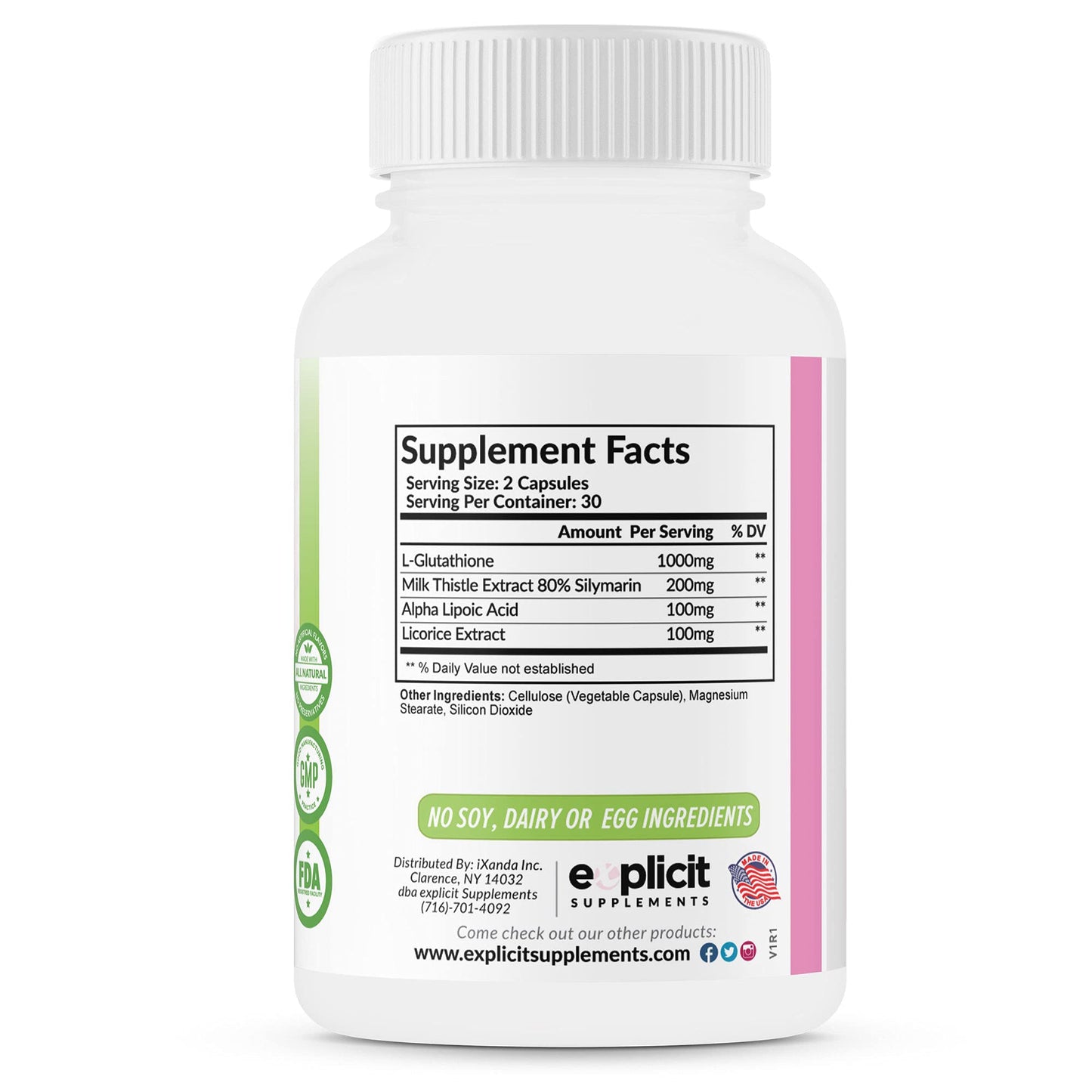 eXplicit Supplements Skin Whitening Supplement, Glutathione 1000mg, Clears and Evens Skin Tones, Helps Clear Up Dark Spots and Acne Scars, 60 Capsules