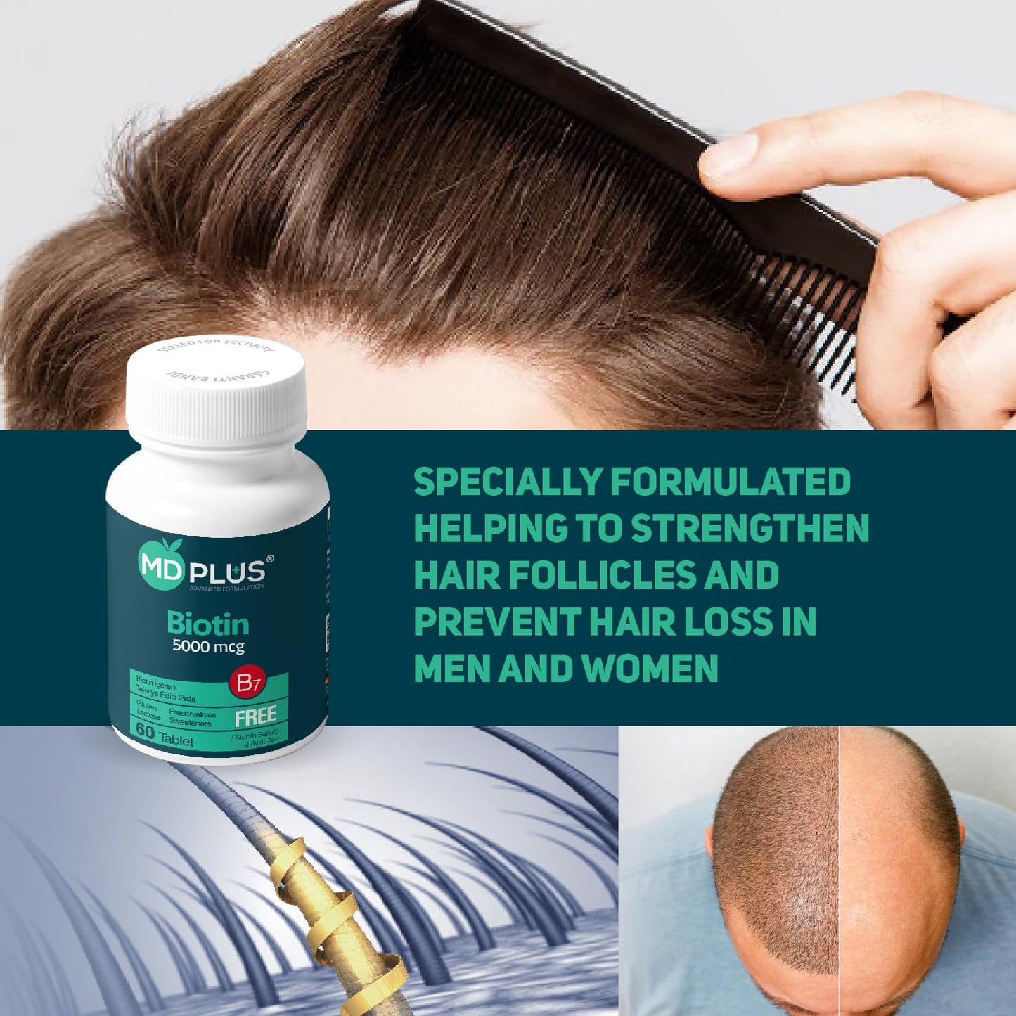 HairMD Md Plus Advanced Hair Biotin 5000 mcg Tablets, 60 Count