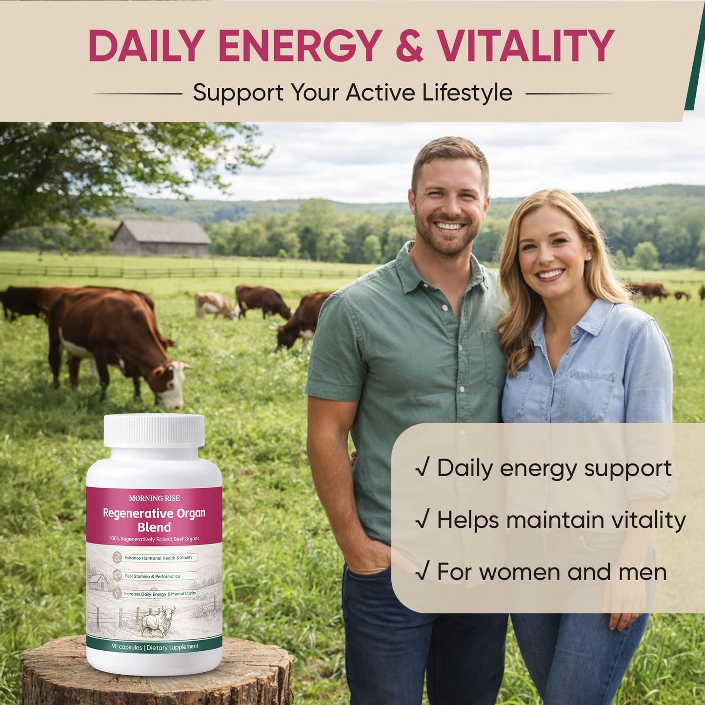 MORNING RISE Regeneratively Raised Beef Organs Capsules, 1 Count