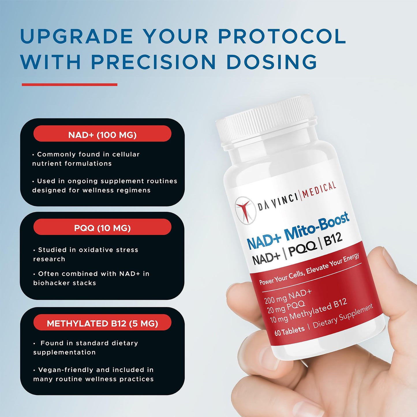 Da Vinci Medical NAD+ Mito Boost Supplement with PQQ & B12, Cellular Coenzyme Formula Tablet, 1 Count