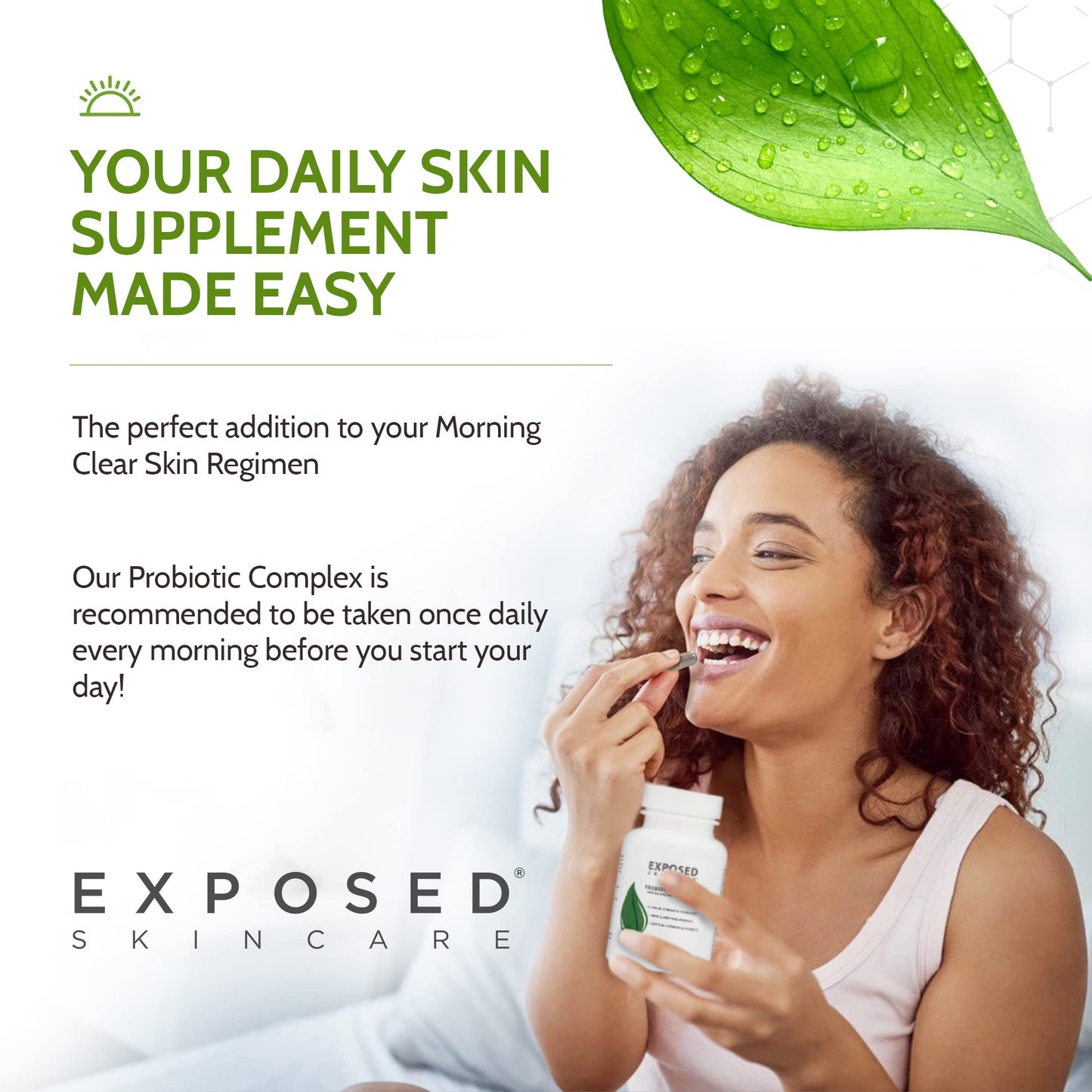 Exposed Skin Care Probiotic Supplement Complex with 1 Billion CFU Daily Probiotic for Skin, Gut and Immune Health Support Digestive Wellness Formula for Men and Women, Non-GMO, 60 Capsules
