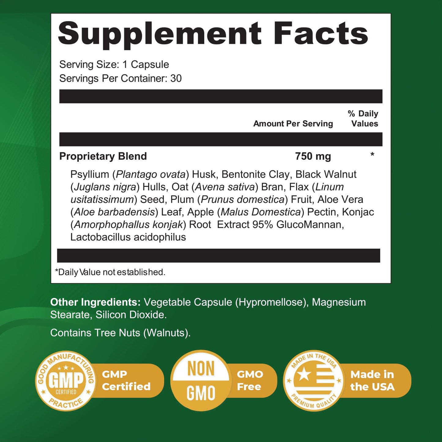 Nature’s NutriWave GoldenFrib Daily Fiber & Botanical Supplement with Psyllium Husk, Flaxseed, Aloe Vera, Apple Pectin & Probiotic Blend 30 Capsules