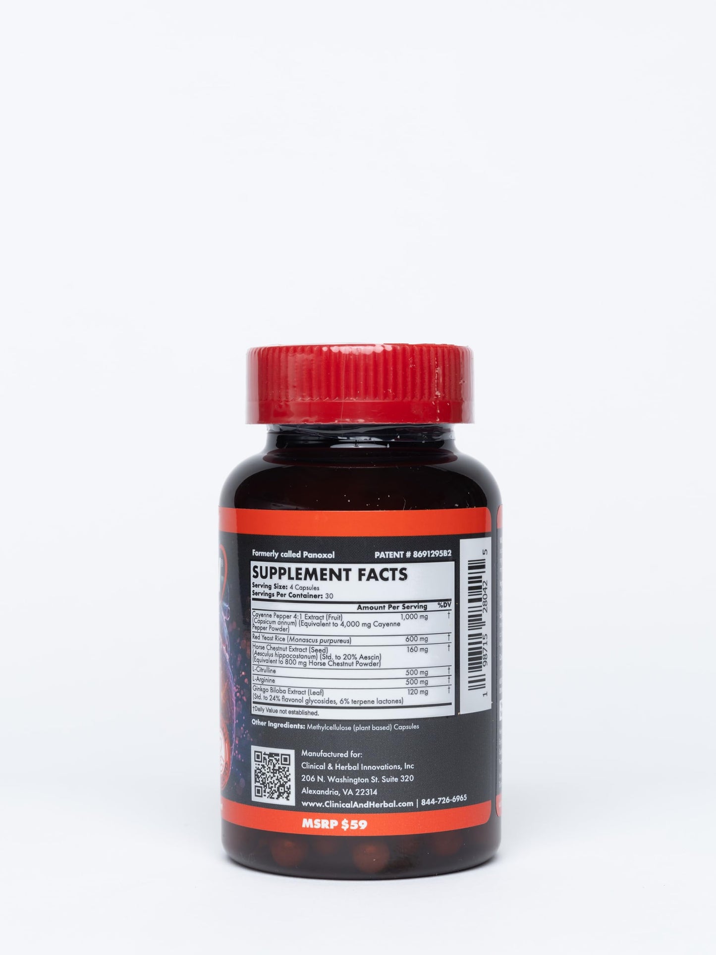Panoxol Vasonoxol U.S. Patented Nitric Oxide Supplement for Blood Pressure Support Capsules, 120 Count
