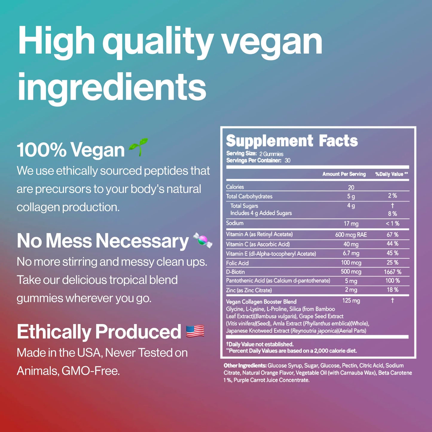 Habit + Habitat Vegan Beauty Support Gummies Collagen Booster with Biotin, Vitamin C, A, E, Folic Acid, and More, 60 Gummies