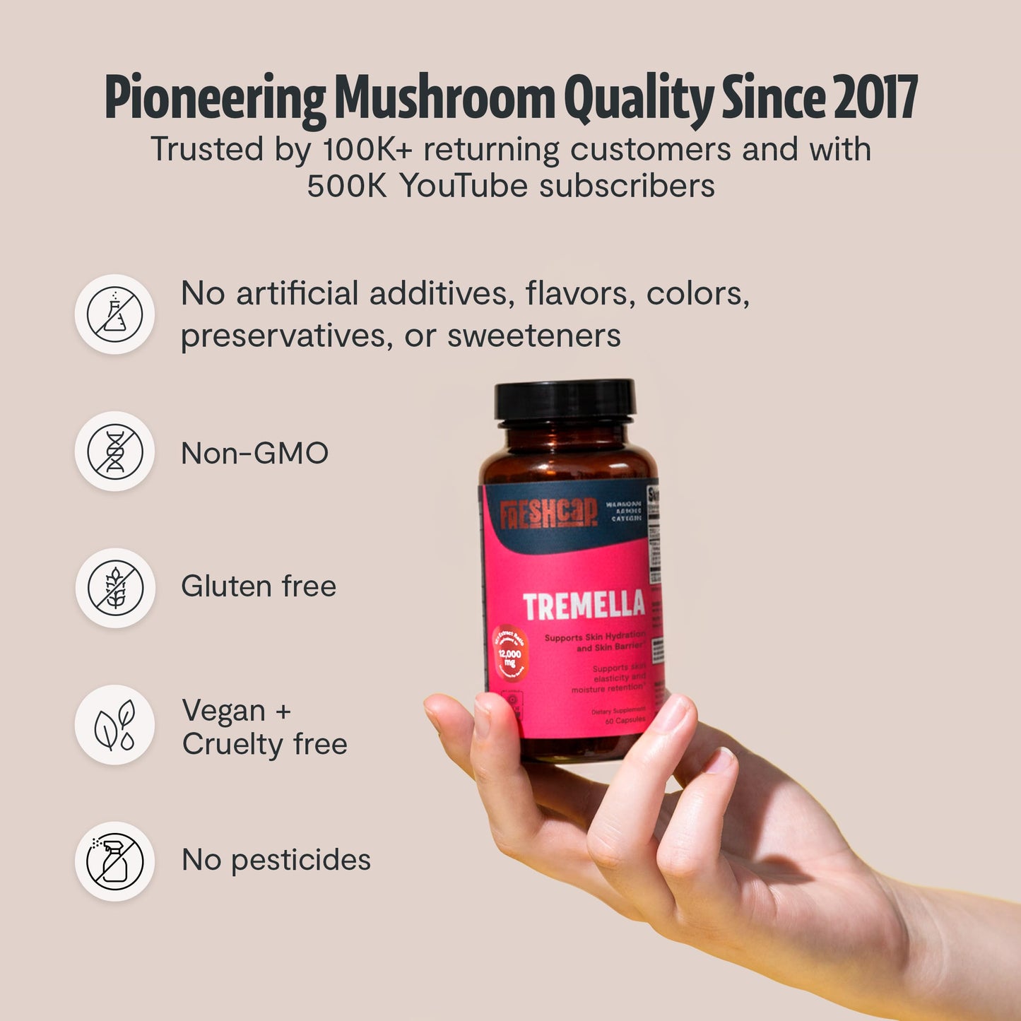 FreshCap Mushrooms Premium Organic Tremella Supplement Capsules, 60 Count