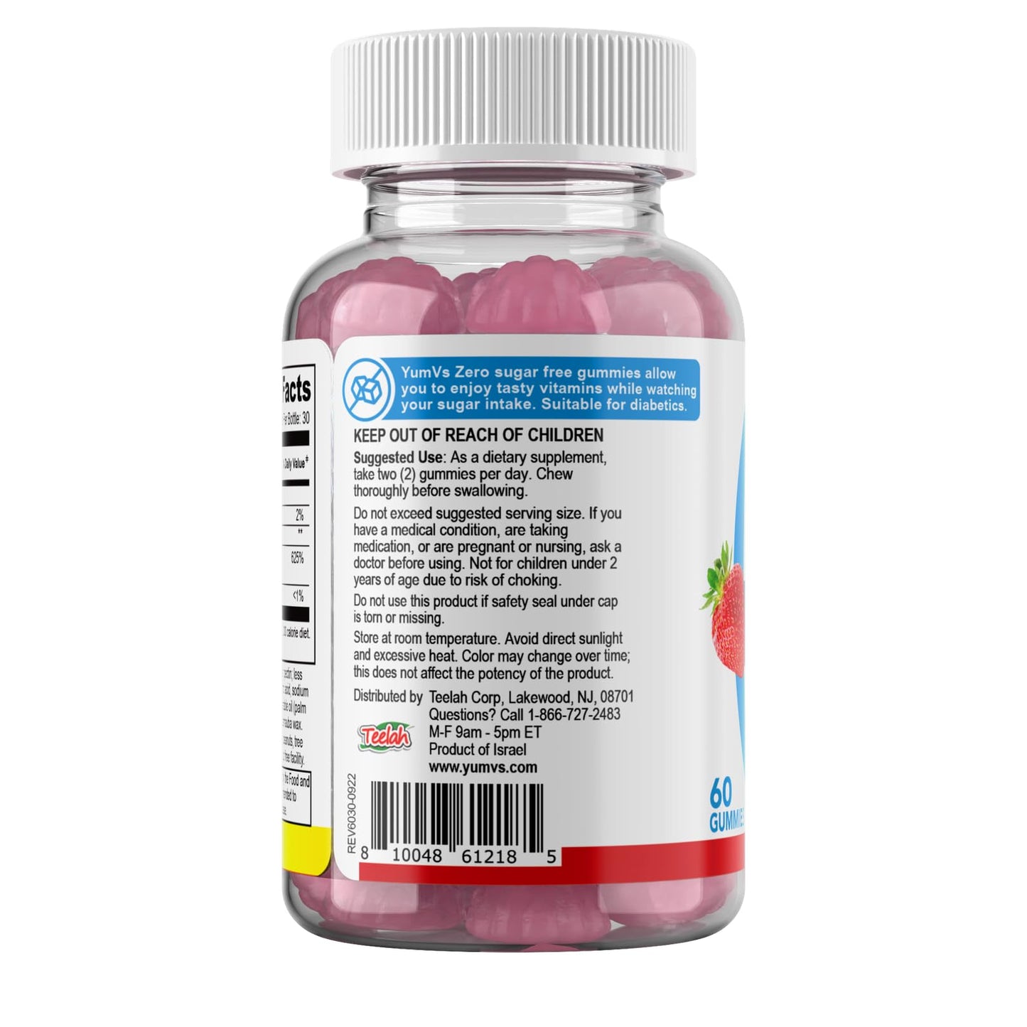 YUM-V'S Vitamin D3 Gummies with Zero Sugar for Adults & Kids (125 mcg) 60 Count