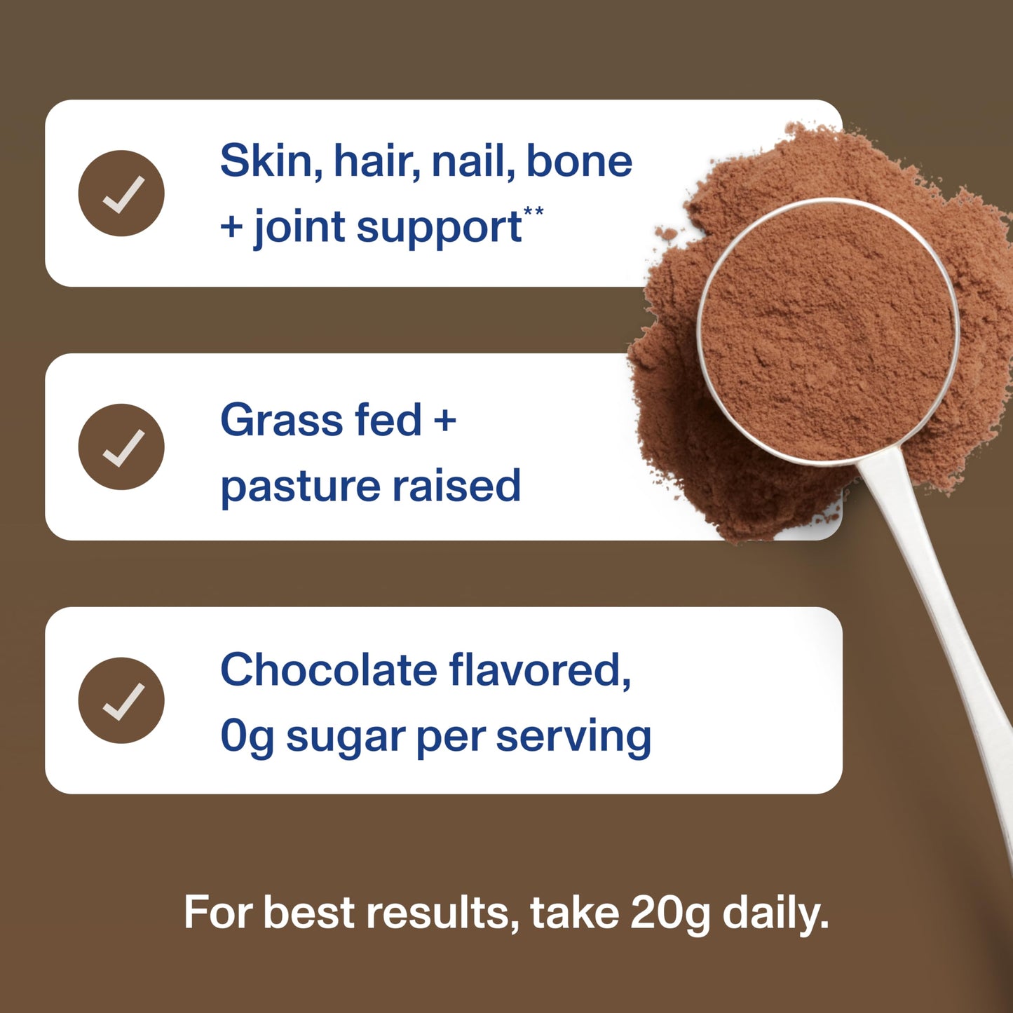 Vital Proteins Grass Fed Collagen Powder Supplement (Type I, III) for Skin, Hair, Nails, and Joints — Hydrolyzed Collagen, Grass Fed, Dairy and Gluten Free, Chocolate Flavor, 17.1 oz, 18 Servings