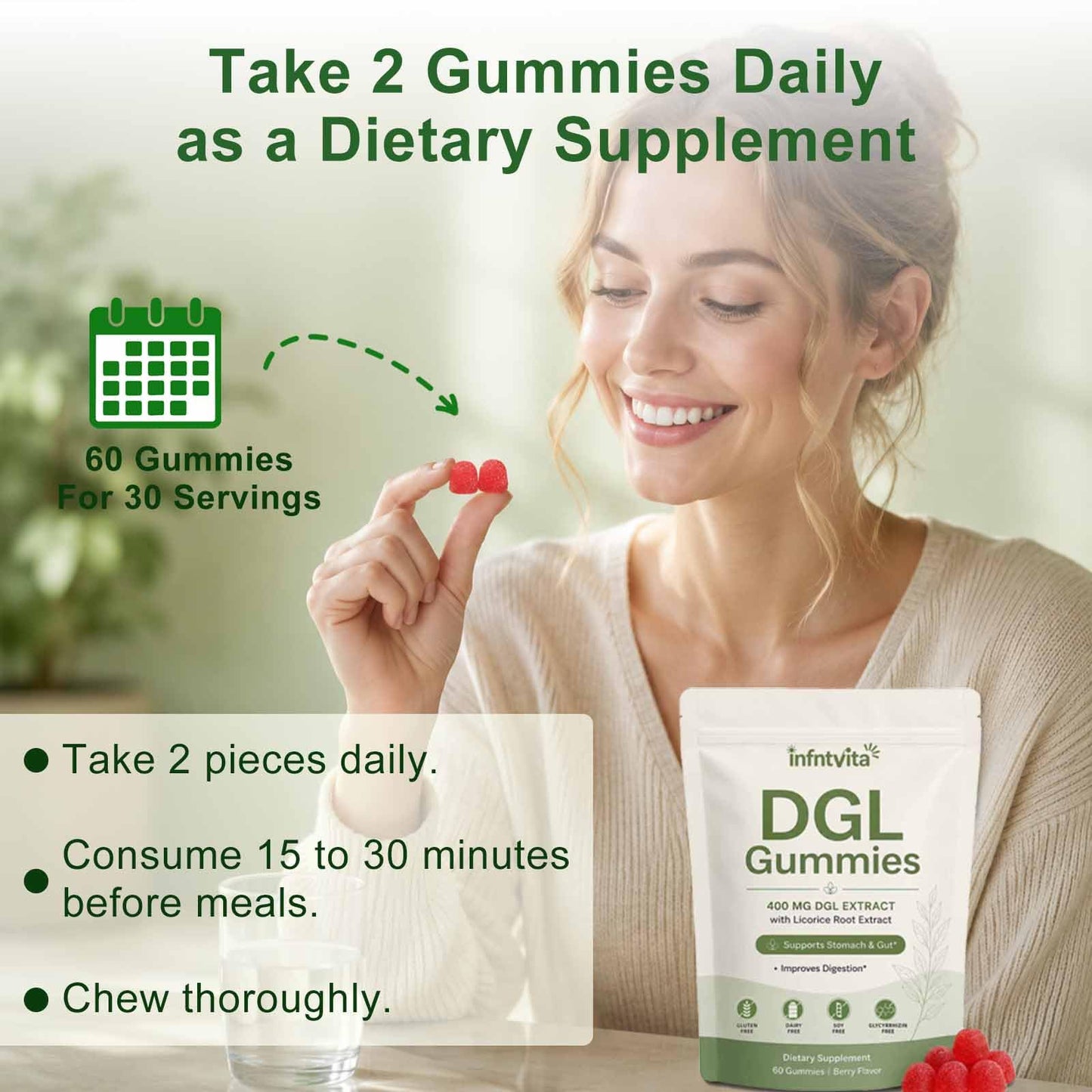 INFNTVITA DGL Licorice Root Gummies 400mg – Deglycyrrhizinated Licorice Extract for Stomach & Gut Support – Vegan, Gluten Free, Berry Flavor – 60 Gummies