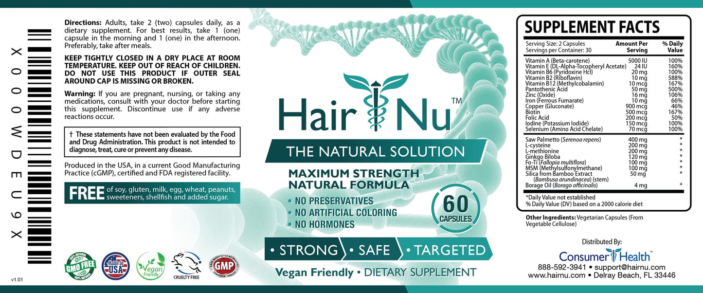 HairNu Dietary Supplement for Hair Growth Capsules, 360 Capsules