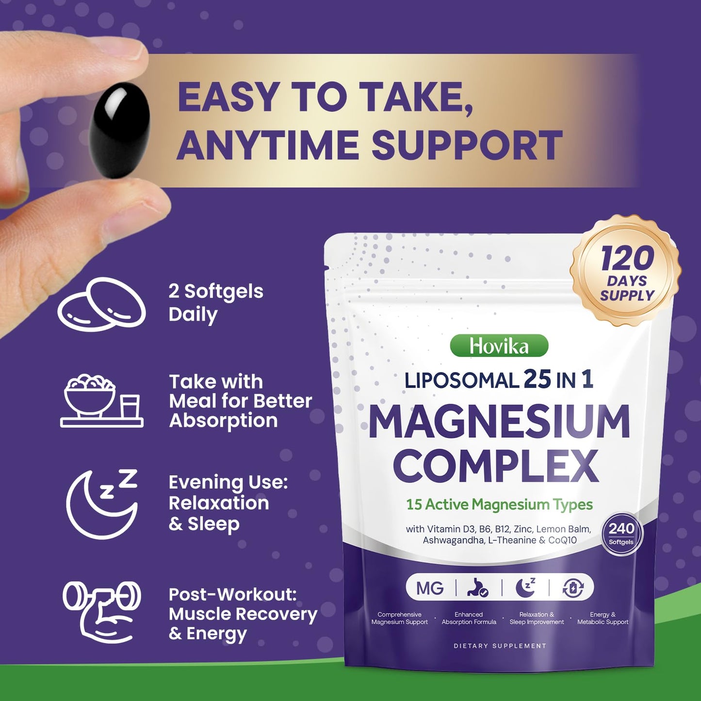 Hovika 25-in-1 Liposomal Magnesium Complex Softgels, 240 Count